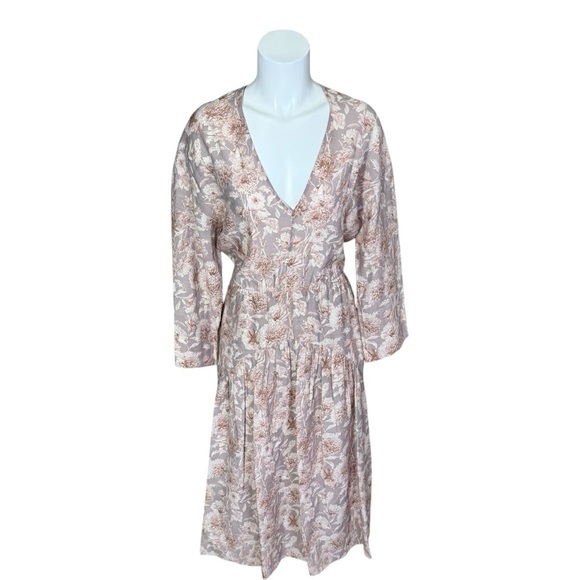 Vince Dahlia Pink Floral Print V-neck Dress, Open Back, Size XS - Picture 5 of 16